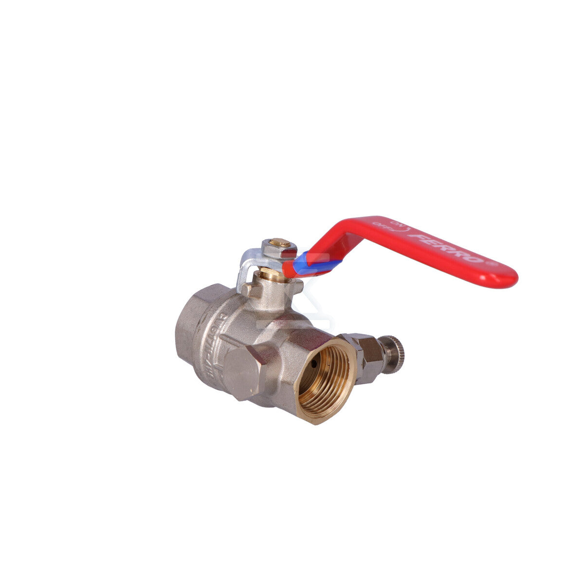 Zawór kulowy nakrętno-nakrętny z dźwignią, z odpowietrznikiem i korkiem, 1/2", F-Power