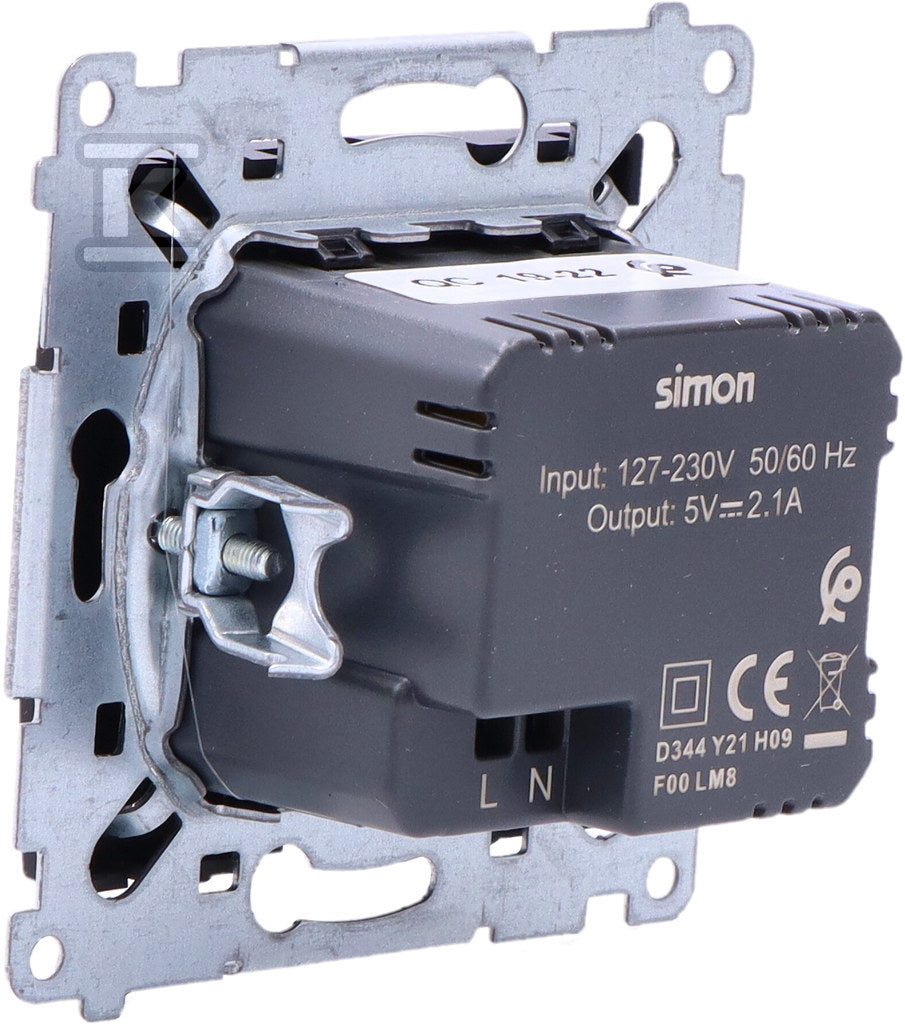 Ładowarka 2 x USB (moduł), 2.1 A, 5V DC, 230V, czarny mat Simon54