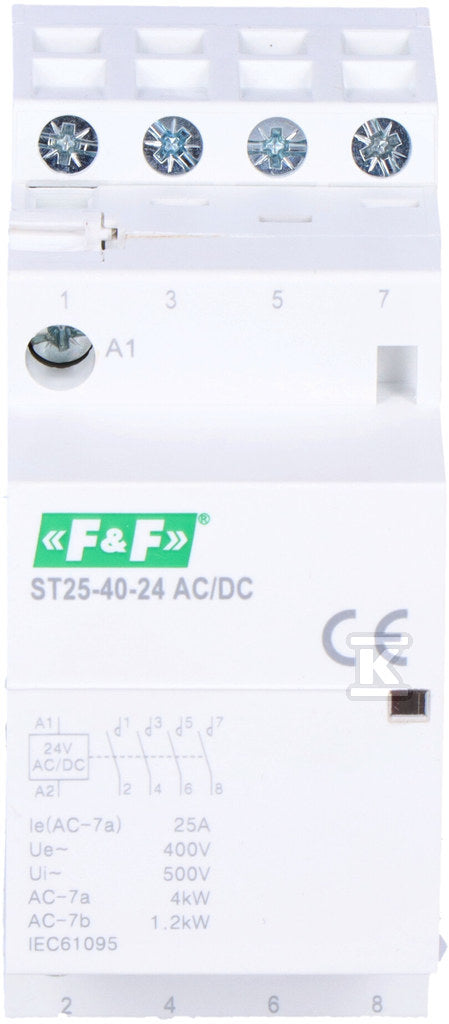 Stycznik modułowy na szynę, styki 4xNO, 25A, 24V DC