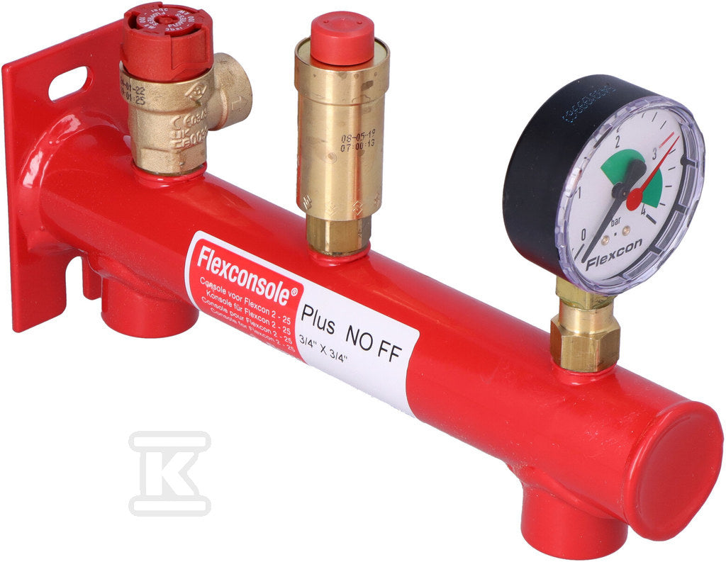 Konsola naczynia wzbiorczego c.o. FLEXCONSOLE PLUS z zaworem bezpieczeństwa 3 bar i manometrem, przyłącza GW 3/4" (bez szybkozłączki)