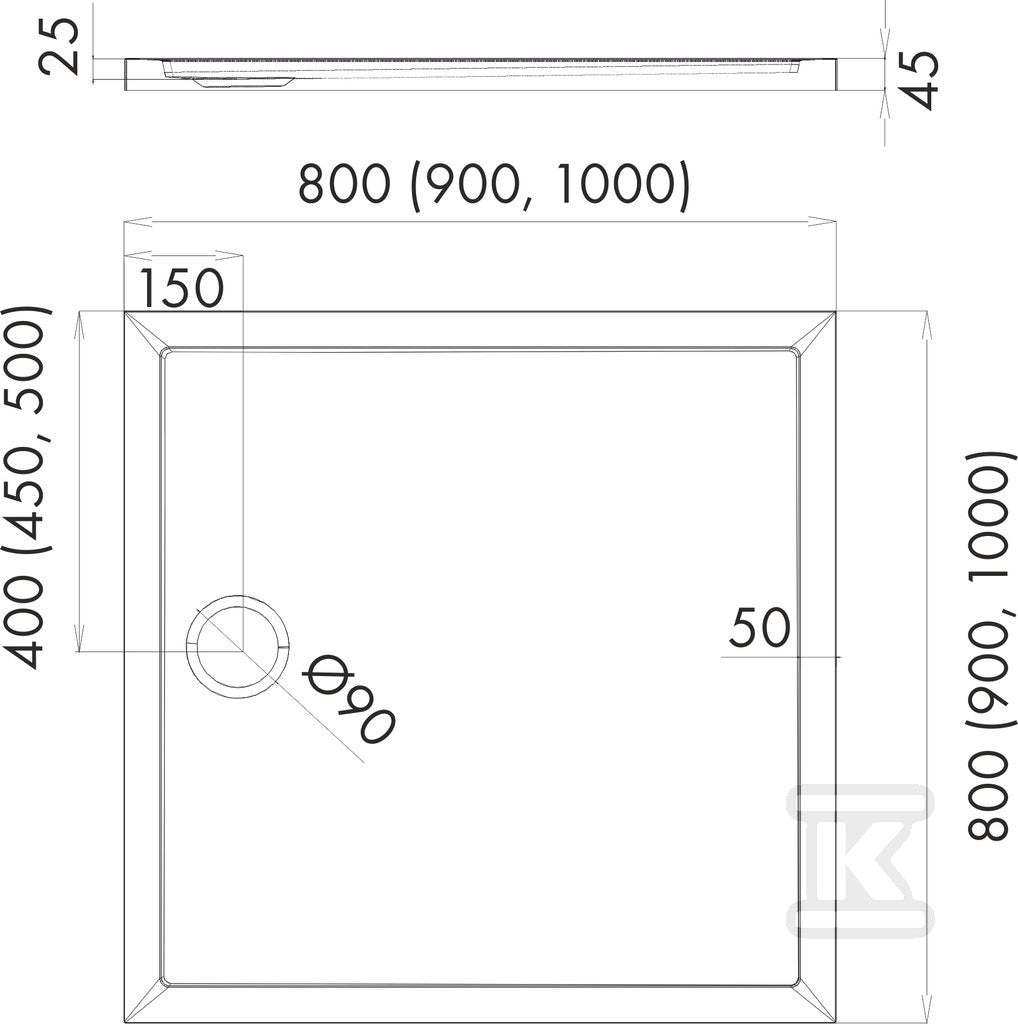 Brodzik akrylowy 3.2830 Standard Plus Smooth White 80x80x4,5 cm "Caspar New", kwadratowy z syfonem z chromowanym grzybkiem