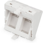 Adapter kątowy M45 2x Keystone, 45x45mm p/kurz. opis., biały