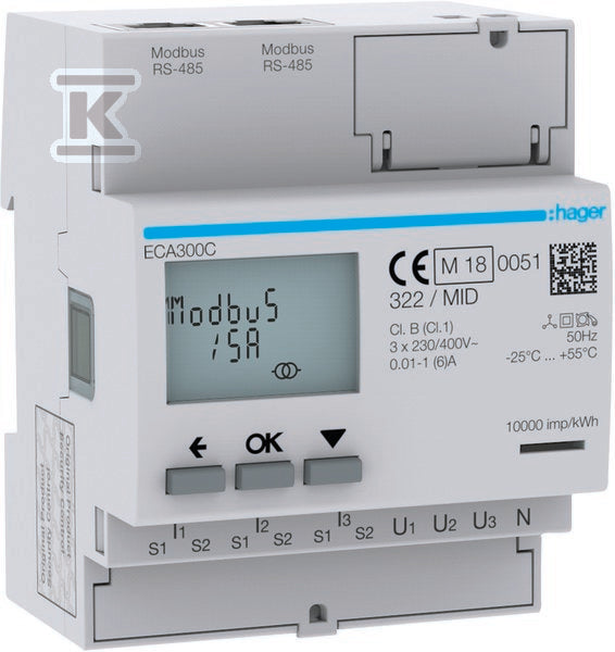 Licznik energii elektrycznej 3-fazowy, przekł. 1-5A 4M, AGARDIO, MID