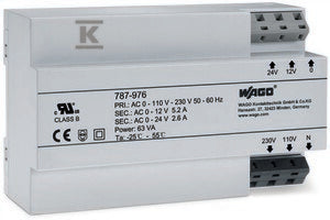 Zasilacz transformatorowy, napięcie wejściowe 230 V AC, napięcie wyjściowe 12-24 V AC, moc wyjściowa 63 VA