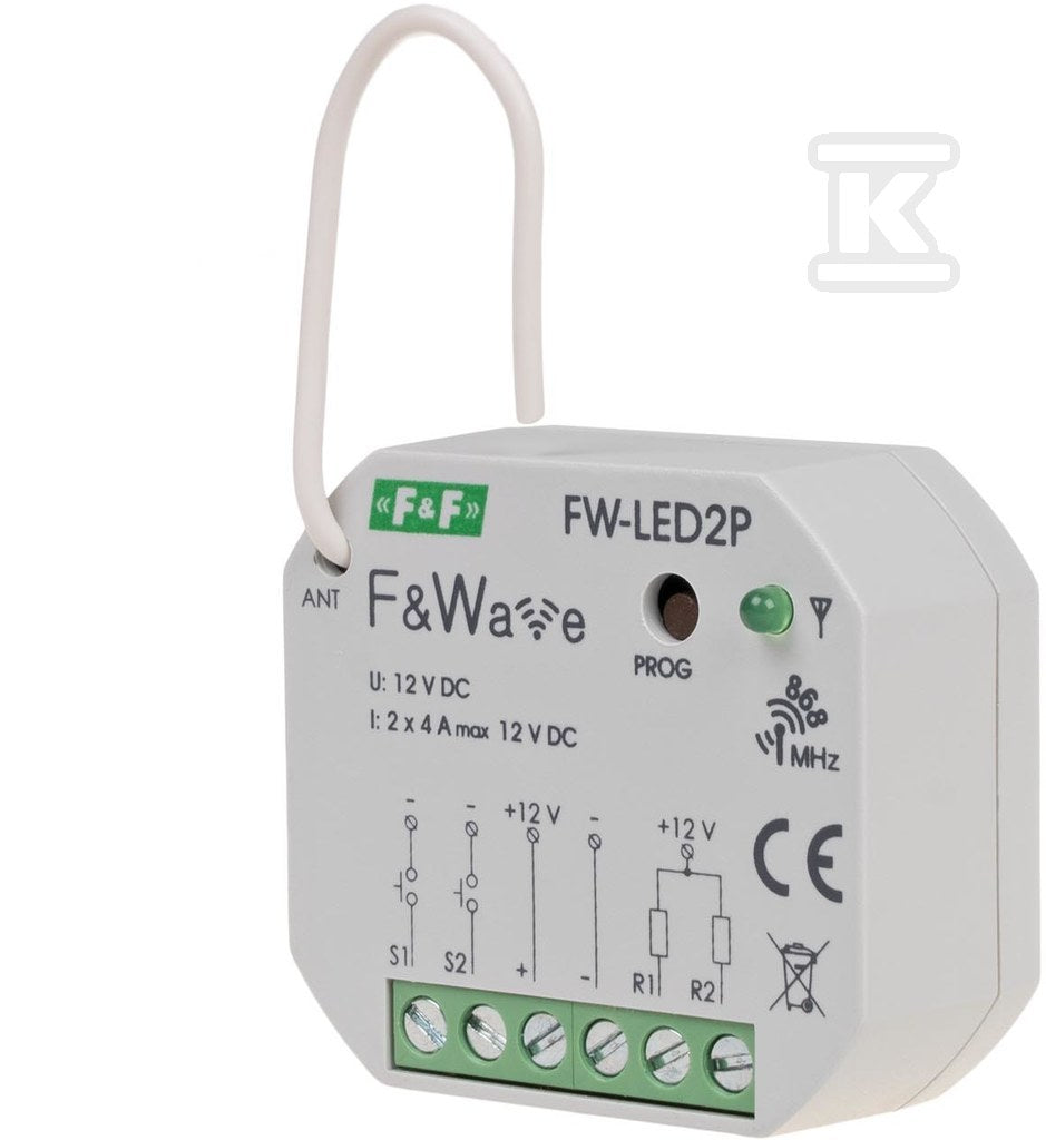Radiowy dwukanałowy sterownik LED 12V - montaż PDT 10÷16V DC