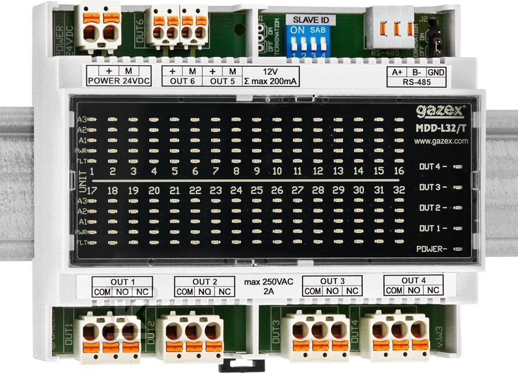 Moduł sterujący MDD-L32/T wizualizacja 32 detektorów po 5 x LED, TS35