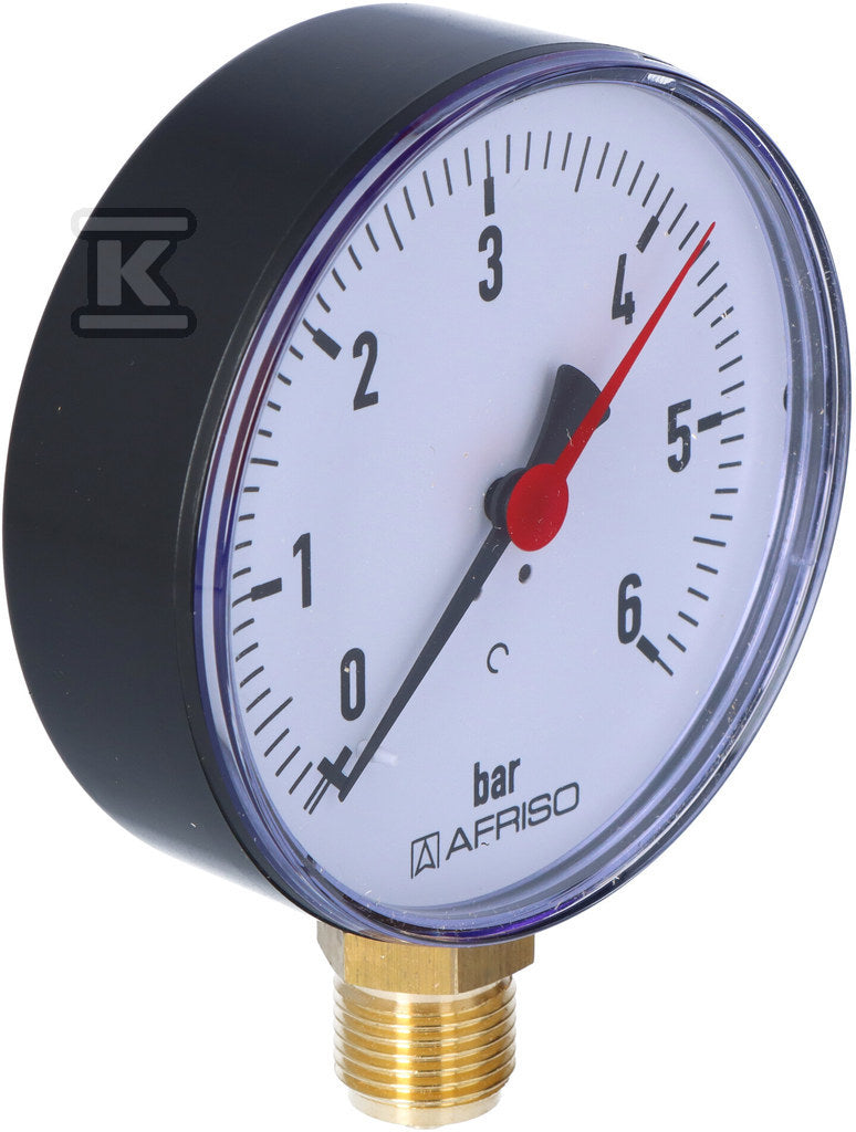 Manometr grzewczy RF 100 RAD, fi 100 mm, 0-6 bar, 1/2" rad, kl. 2,5 pionowy