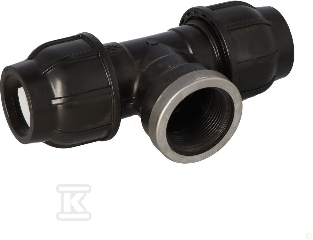 Trójnik zaciskowy PP 90st. 40x6/4"x40 GW gwint wewnętrzny PN16, do rur PE, kolor czarny