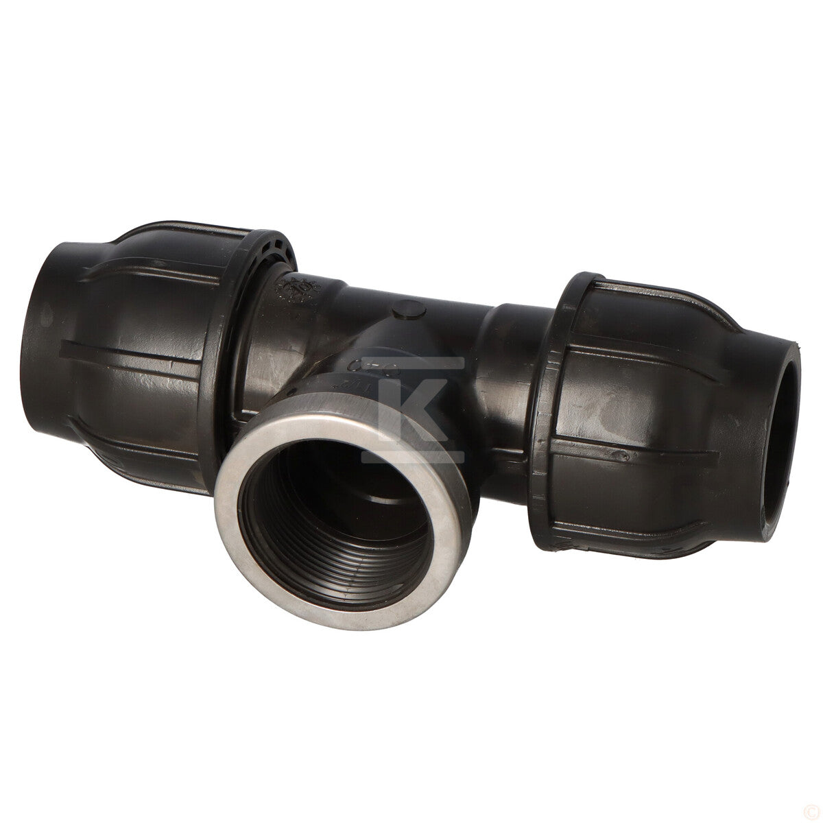 Trójnik zaciskowy PP 90st. 40x6/4"x40 GW gwint wewnętrzny PN16, do rur PE, kolor czarny
