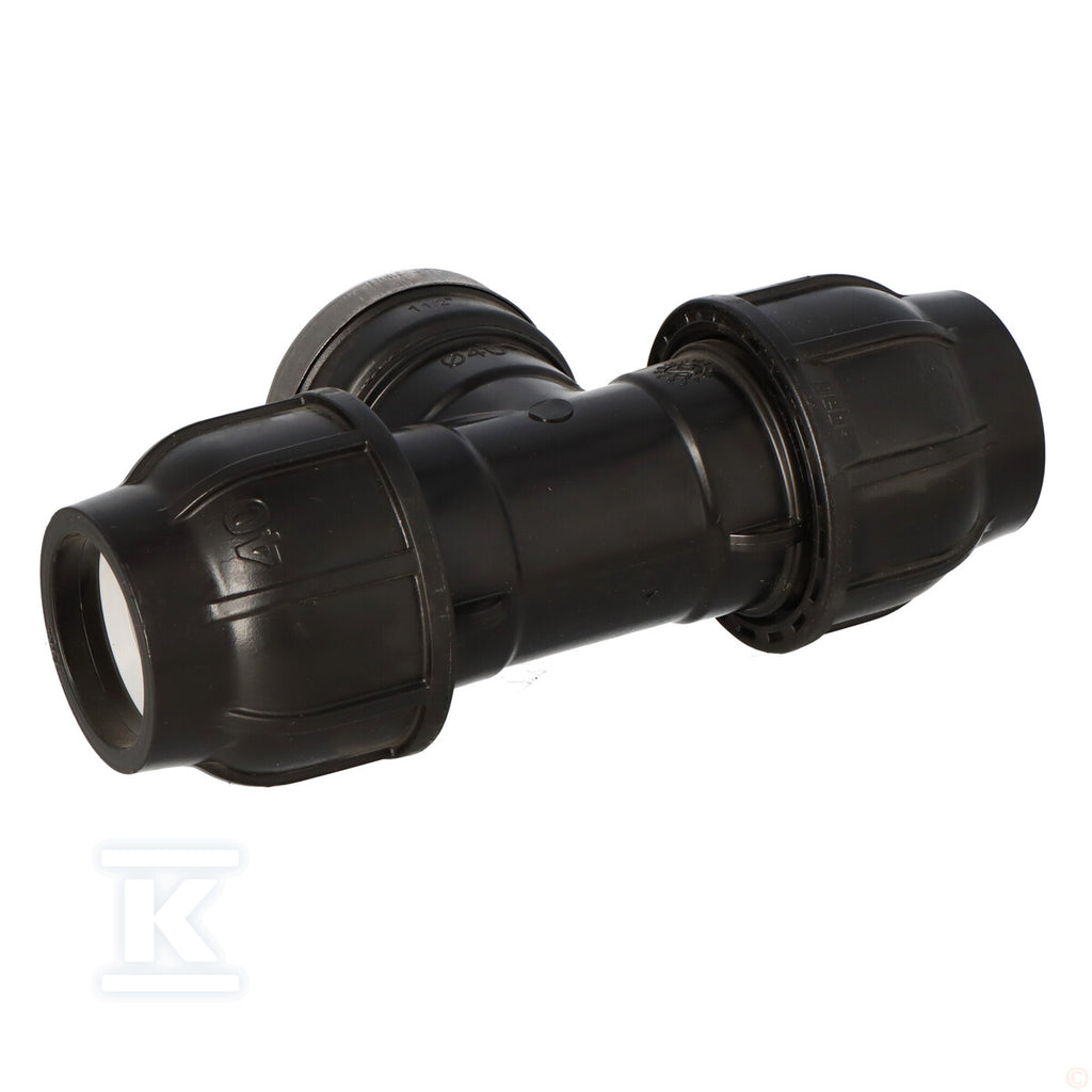 Trójnik zaciskowy PP 90st. 40x6/4"x40 GW gwint wewnętrzny PN16, do rur PE, kolor czarny