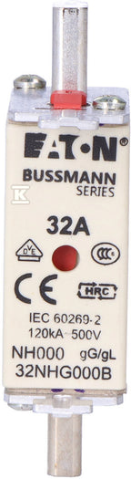 Wkładka bezpiecznikowa, LV, 32 A, AC 500 V, NH000, gL/gG, IEC, podwójny wskaźnik