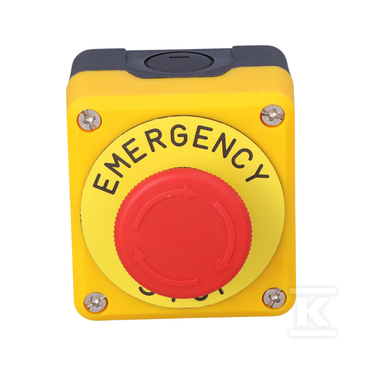 Kaseta czarno-żółta, stop bezpieczeństwa, ryglowany 40 mm (1NC) z tabliczką opisową "Emergency Stop" T0-P1EC400E40K