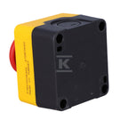 Kaseta czarno-żółta, stop bezpieczeństwa, ryglowany 40 mm (1NC) z tabliczką opisową "Emergency Stop" T0-P1EC400E40K