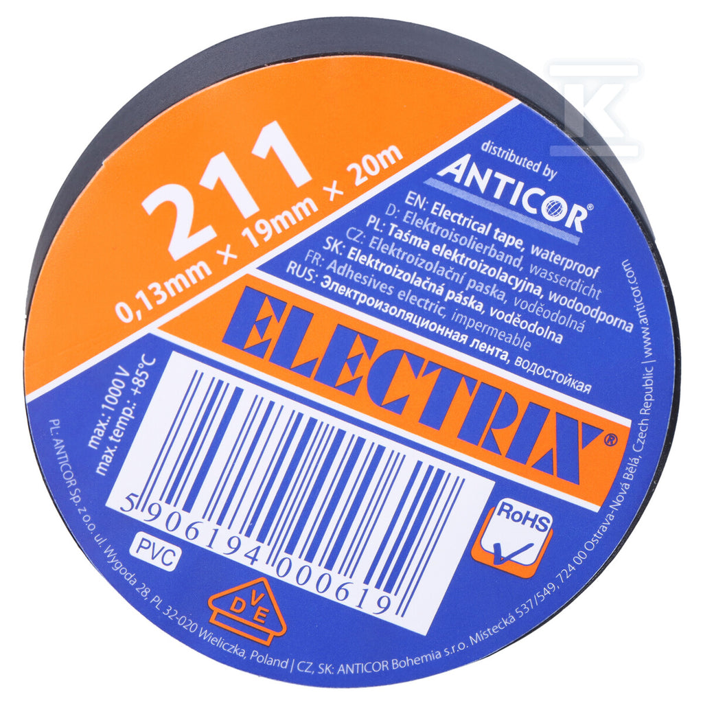 Taśma ELECTRIX 211, czarna 19 mm x 20 m