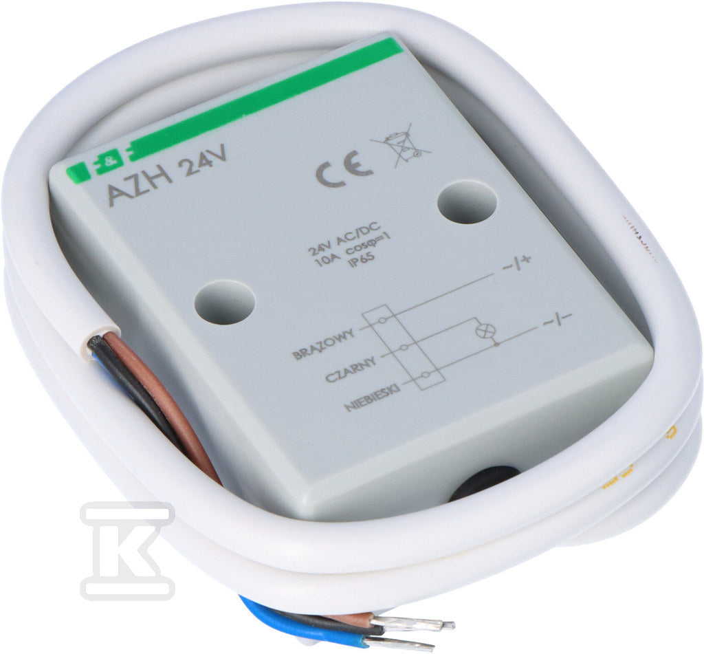 Automat zmierzchowy AZH-24V Un=24V AC/DC, I=10A, obudowa hermetyczna, przewód przyłączeniowy 0,8m