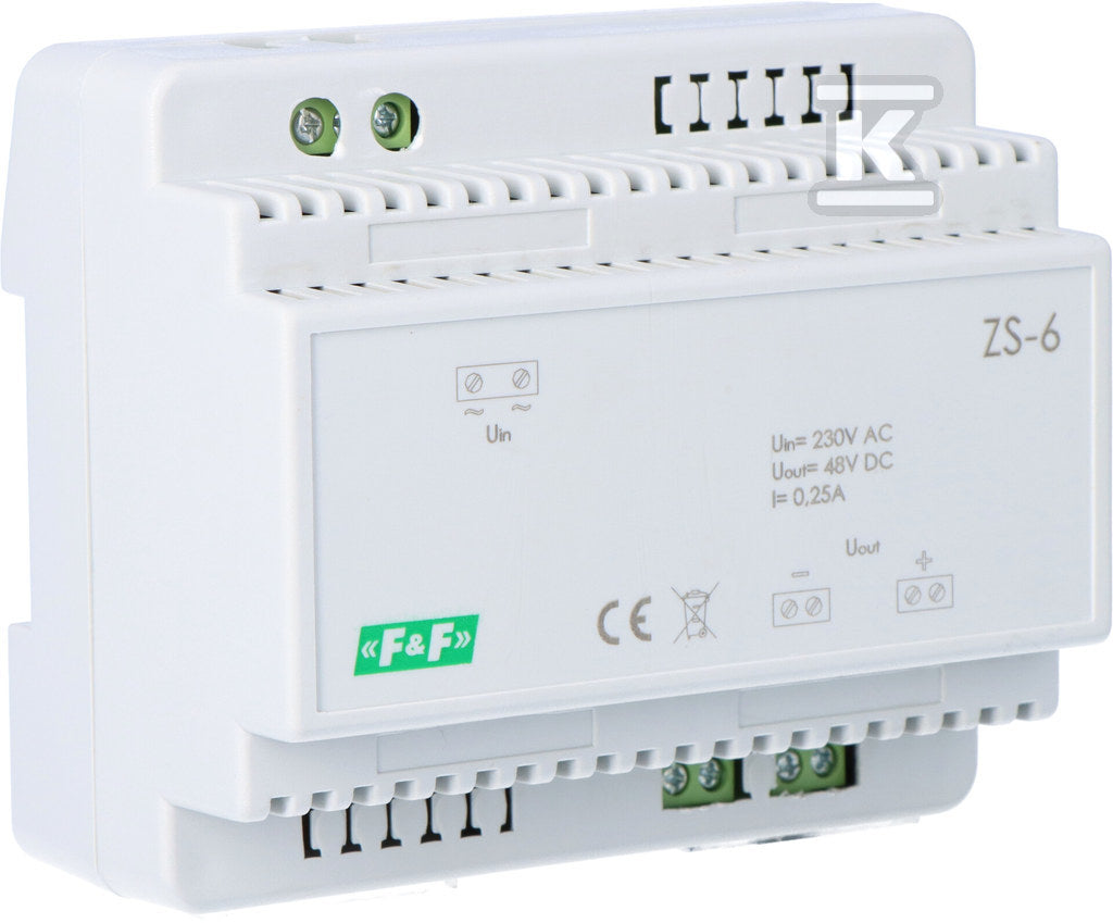Zasilacz transformatorowy ZS-5, napięcie wejściowe 230V AC, napięcie wyjściowe 5, 12, 15, 18, 24, 48 V DC, P=12W, 6 modułów