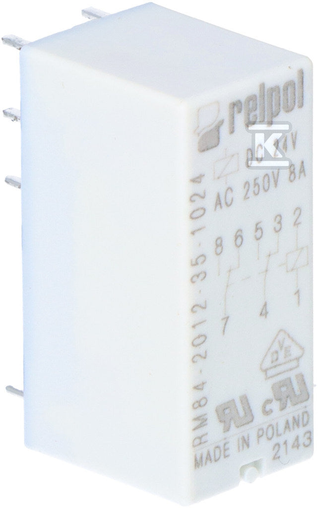 Przekaźnik miniaturowy RM84-2012-35-1024 elektromagnetyczny, styki: 2P, cewka: 24VDC, prąd obciążeniowy: 8A, raster 5mm