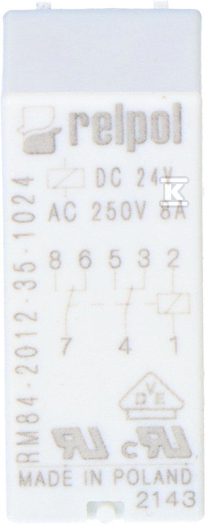 Przekaźnik miniaturowy RM84-2012-35-1024 elektromagnetyczny, styki: 2P, cewka: 24VDC, prąd obciążeniowy: 8A, raster 5mm