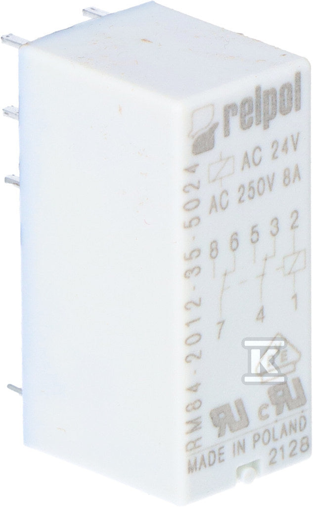 Przekaźnik miniaturowy RM84-2012-35-5024 elektromagnetyczny, styki: 2P, cewka: 24VAC, prąd obciążeniowy: 8A, raster 5mm