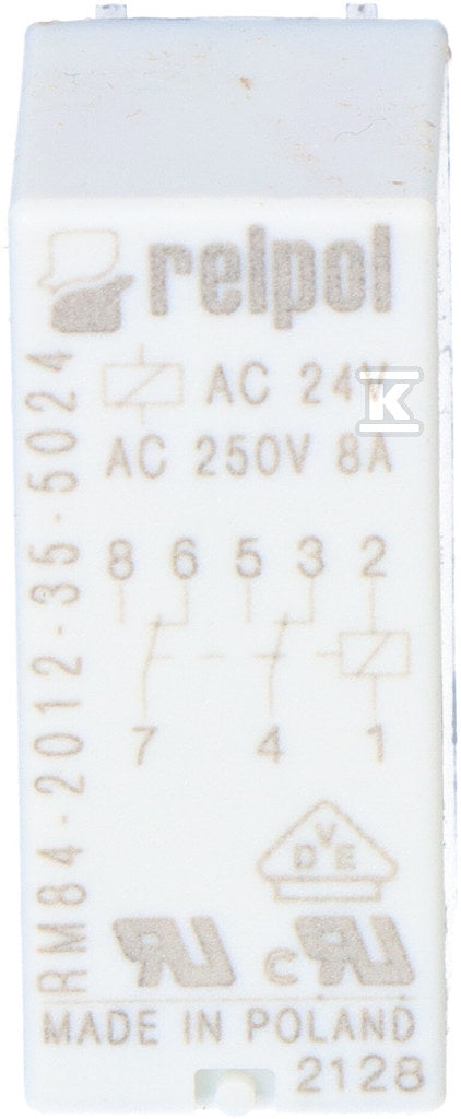 Przekaźnik miniaturowy RM84-2012-35-5024 elektromagnetyczny, styki: 2P, cewka: 24VAC, prąd obciążeniowy: 8A, raster 5mm
