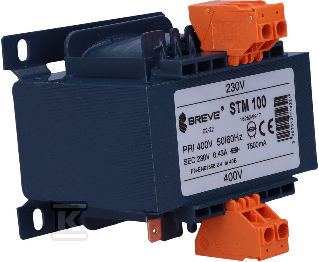 Transformator jednofazowy STM 100VA 400/230V IP00 separacyjny lub bezpieczeństwa z karkasem jednokomorowym