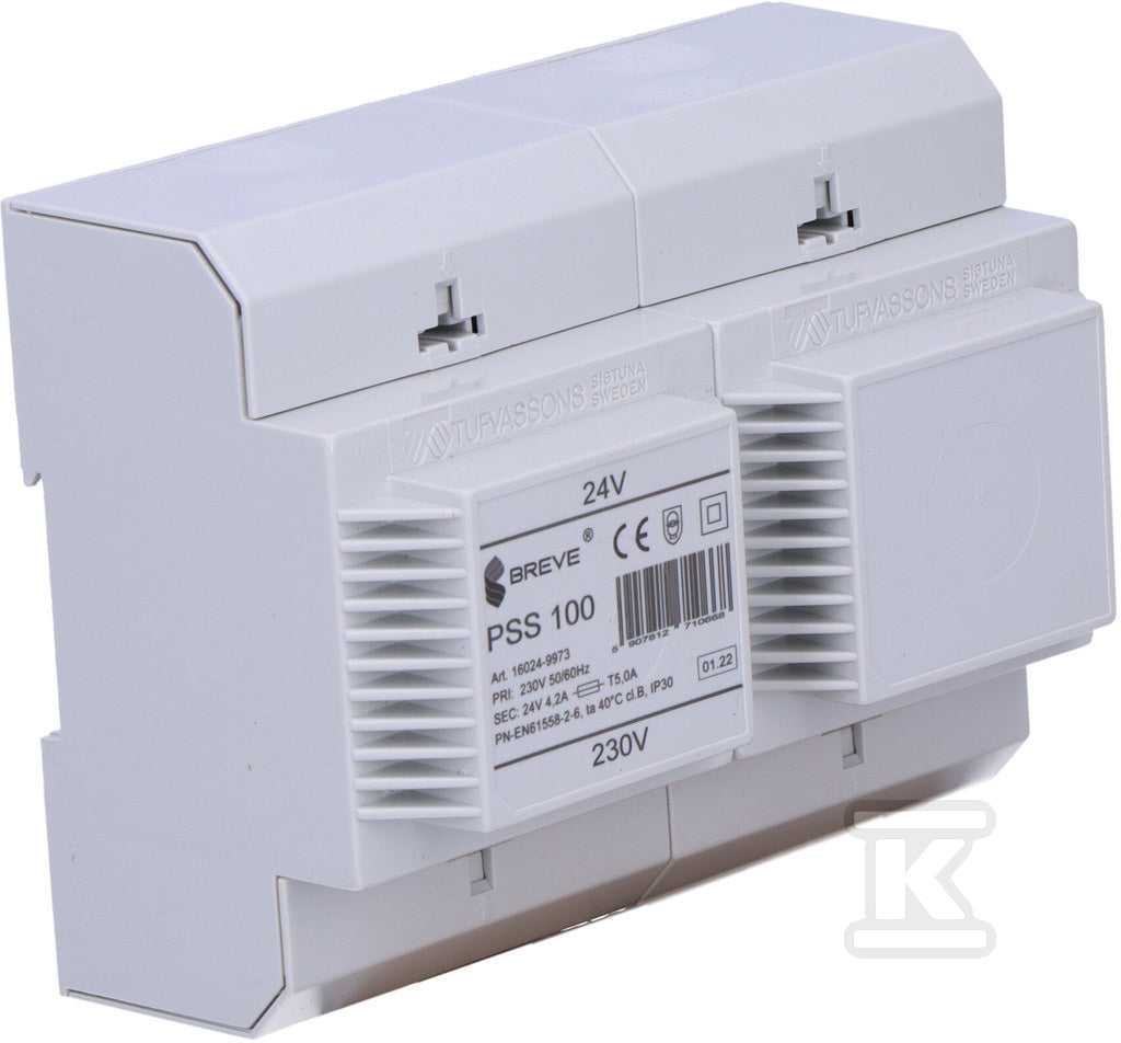 Transformator jednofazowy PSS 100 230/24V IP30 na szynę DIN TH-35 w obudowie modułowej