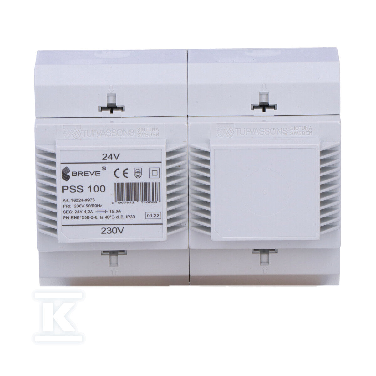 Transformator jednofazowy PSS 100 230/24V IP30 na szynę DIN TH-35 w obudowie modułowej