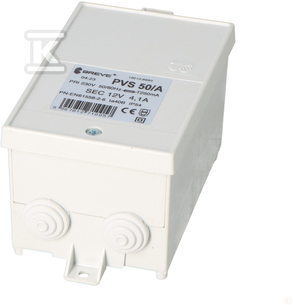Transformator jednofazowy PVS 50 230/12V IP54 obudowany z zabezpieczeniem
