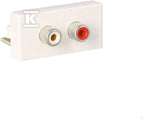 Płytka K45/2 złącz 2-krotna RCA (CINCH) 22,5x45mm + wkłady, zaciski śrubowe, biały