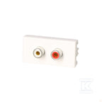 Płytka K45/2 złącz 2-krotna RCA (CINCH) 22,5x45mm + wkłady, zaciski śrubowe, biały