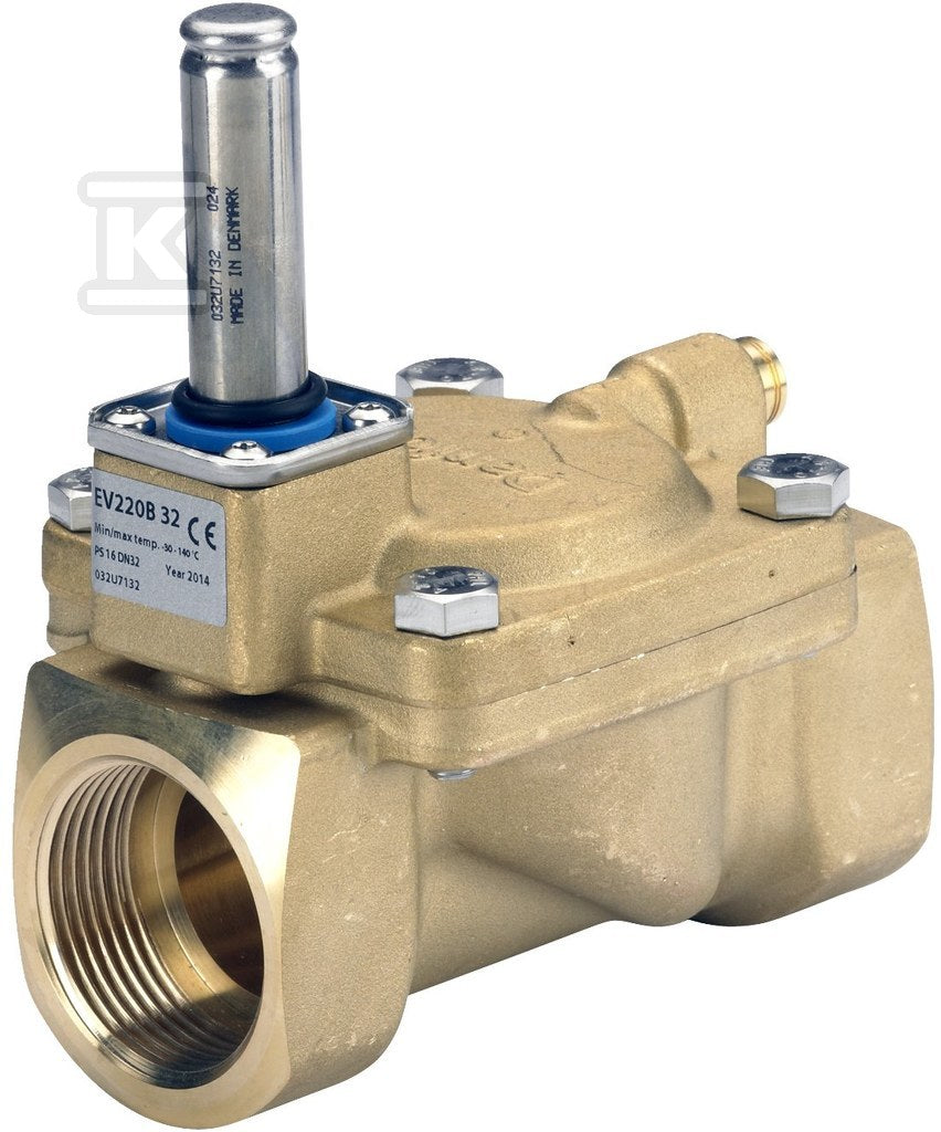 Zawór elektromagnetyczny odcinający EV220B 32B NC, G1 1/4", 0,3-16 bar, Kv 18 m3/h, mosiądz/EPDM, bez cewki, atest PZH, CNBOP