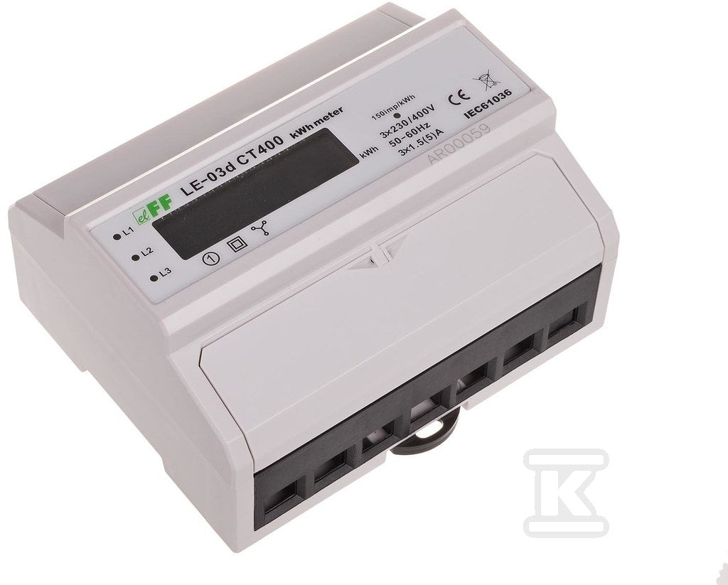 Licznik energii elektrycznej LE-03d CT-400 - trójfaz., wyświetlacz LCD, kl.1, wej. pom. 3x5A [przekładnik 400/5]