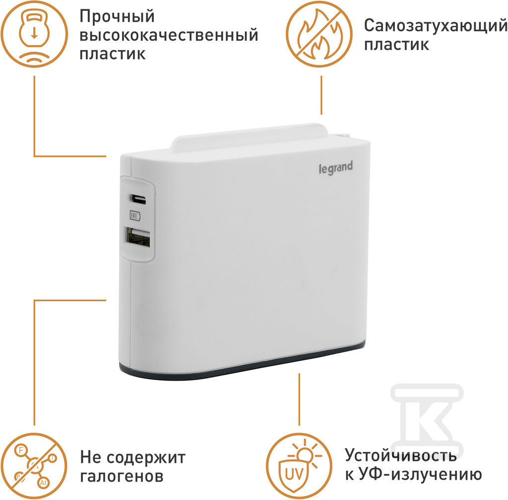 Rozgałęźnik 2x2P, USB A+C - biały/grafitowy, HELMO