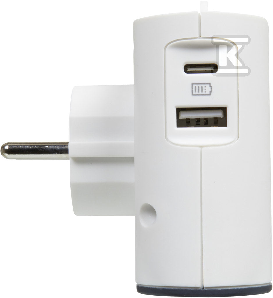 Rozgałęźnik 2x2P, USB A+C - biały/grafitowy, HELMO