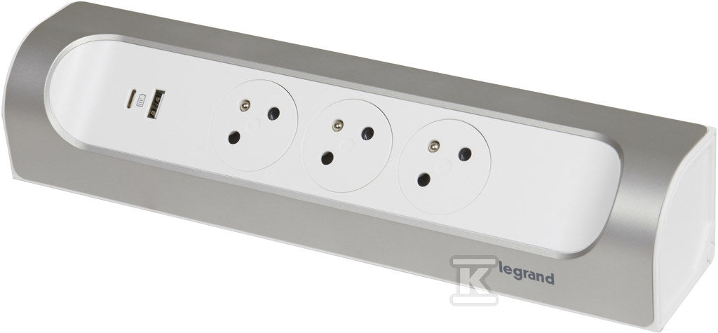 Przedłużacz narożny 3x2P+Z, USB A+C, bez przewodu (wielogniazdowy blok przenośny) - biały/aluminium, HELMO