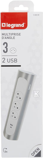Przedłużacz narożny 3x2P+Z, USB A+C, bez przewodu (wielogniazdowy blok przenośny) - biały/aluminium, HELMO