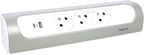 Przedłużacz narożny 3x2P+Z, USB A+C, bez przewodu (wielogniazdowy blok przenośny) - biały/aluminium, HELMO
