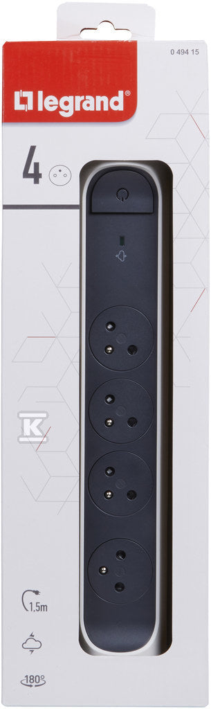 Przedłużacz PREMIUM, obrotowy, 4x2P+Z, z ogranicznikiem przepięć, z przewodem 1.5 metra 3x1.0 mm2 - biały/grafitowy, HELMO