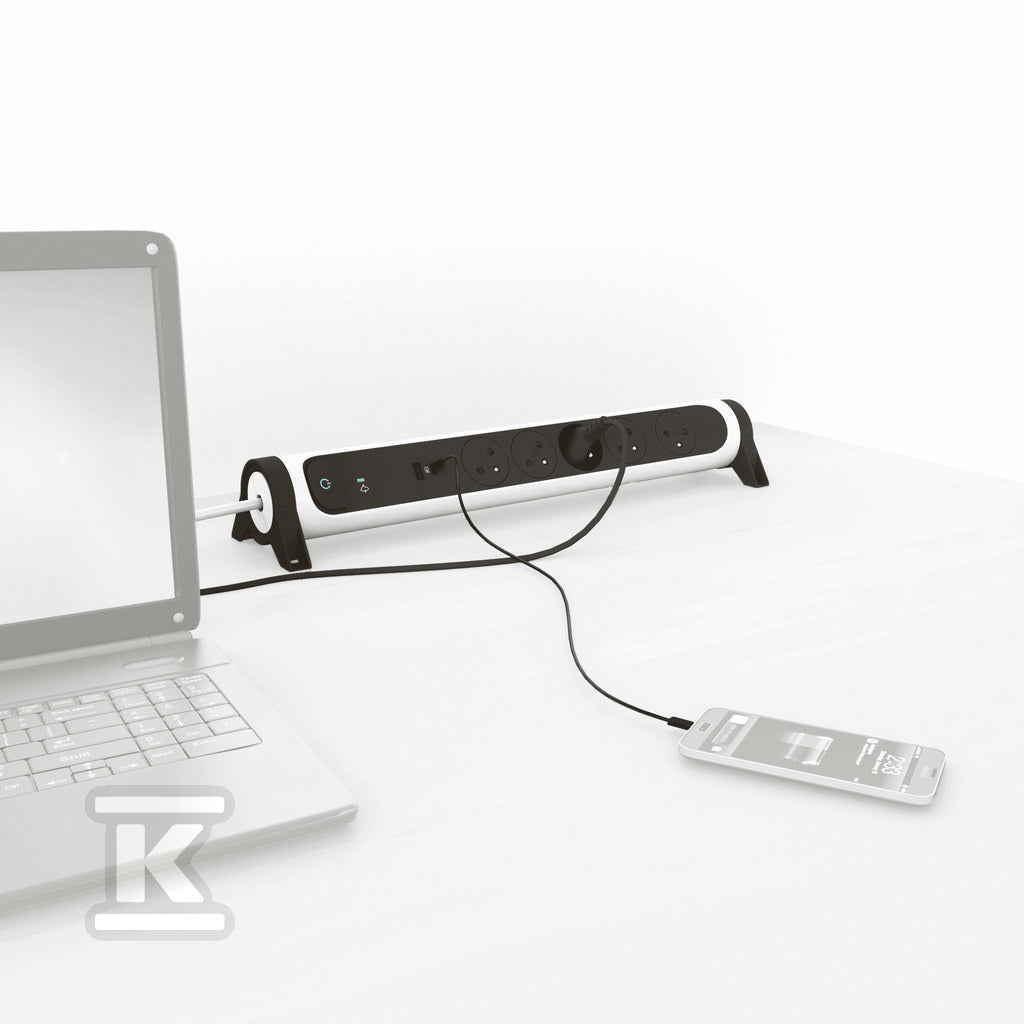 Przedłużacz PREMIUM, obrotowy, 5x2P+Z, USB A+C, z ogranicznikiem przepięć, z przewodem 1.5 metra 3x1.0 mm2 - biały/grafitowy, HELMO