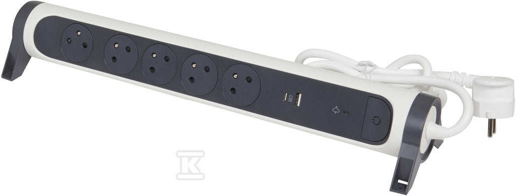 Przedłużacz PREMIUM, obrotowy, 5x2P+Z, USB A+C, z ogranicznikiem przepięć, z przewodem 1.5 metra 3x1.0 mm2 - biały/grafitowy, HELMO