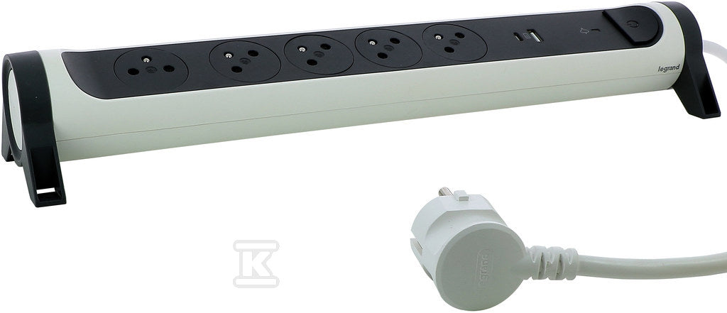 Przedłużacz PREMIUM, obrotowy, 5x2P+Z, USB A+C, z ogranicznikiem przepięć, z przewodem 1.5 metra 3x1.0 mm2 - biały/grafitowy, HELMO