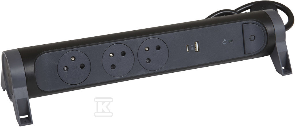Przedłużacz PREMIUM, obrotowy, 3x2P+Z, USB A+C, z ogranicznikiem przepięć, z przewodem 1.5 metra 3x1.0 mm2 - czarny/grafitowy, HELMO