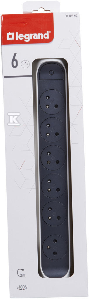 Przedłużacz PREMIUM, obrotowy, 6x2P+Z, z przewodem 3.0 metra 3x1.5 mm2 - biały/grafitowy, HELMO