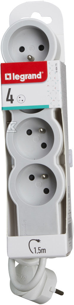 Przedłużacz STANDARD 4x2P+Z, z przewodem 1.5 metra 3x1.0 mm2 - biały/jasnoszary, HELMO