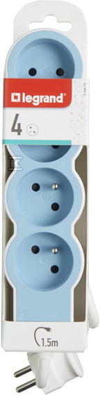 Przedłużacz STANDARD 4x2P+Z, z przewodem 1.5 metra 3x1.0 mm2 - biały/BŁĘKITNY, HELMO
