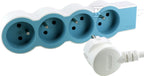 Przedłużacz STANDARD 4x2P+Z, z przewodem 1.5 metra 3x1.0 mm2 - biały/BŁĘKITNY, HELMO