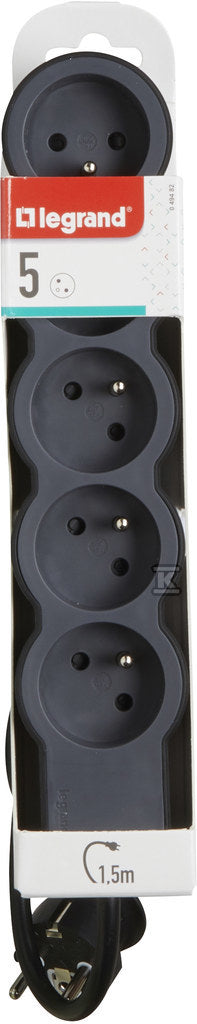 Przedłużacz STANDARD 5x2P+Z, z przewodem 1.5 metra 3x1.0 mm2 - czarny/grafitowy, HELMO