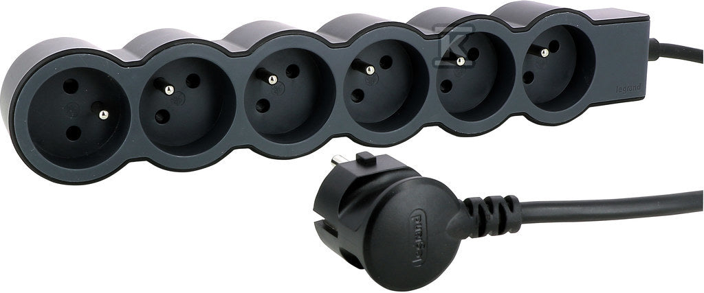 Przedłużacz STANDARD 6x2P+Z, z przewodem 1.5 metra 3x1.0 mm2 - czarny/grafitowy, HELMO