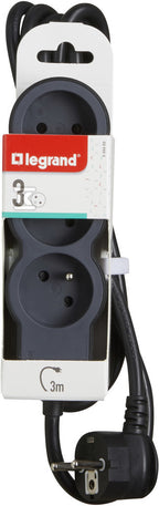 Przedłużacz STANDARD 3x2P+Z, z przewodem 3.0 metra 3x1.5 mm2 - czarny/grafitowy, HELMO