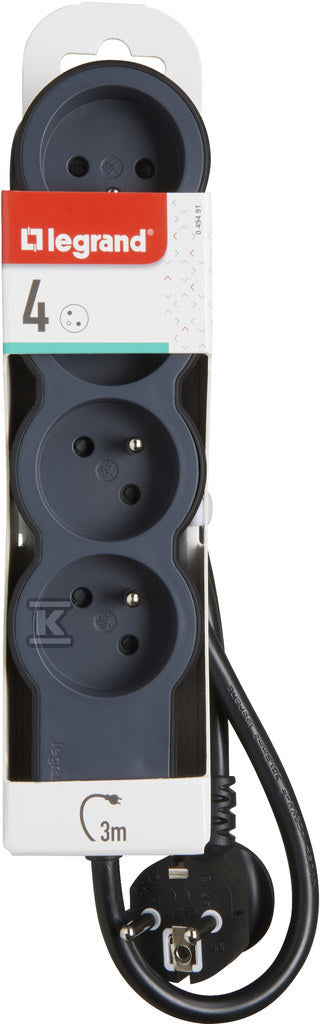 Przedłużacz STANDARD 4x2P+Z, z przewodem 3.0 metra 3x1.5 mm2 - czarny/grafitowy, HELMO